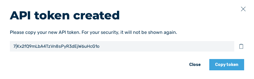 Enter the name and validity for the API token