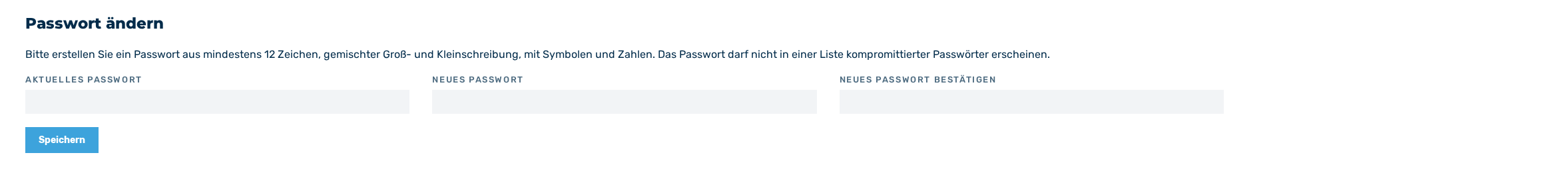 Bereich Passwort ändern